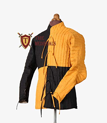 Medieval Gambeson Thick Padded Coat - Aketon Jacket Armor with Yellow/Black Cotton Fabrics for LARP, Cosplay & Historical Reenactment