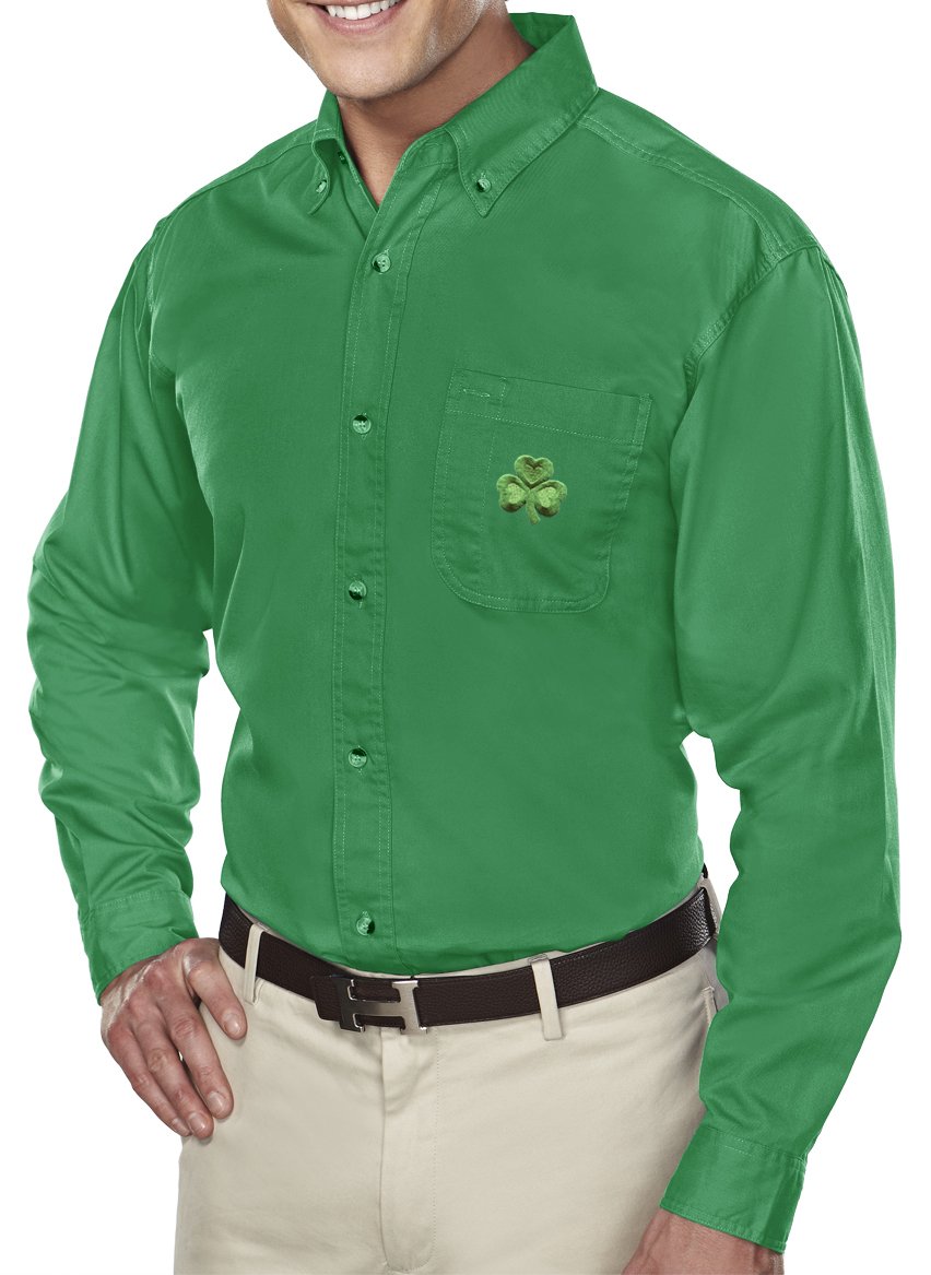 Premium Men's Shamrock Patch Twill Dress Shirt - St. Patrick's Day Formal Wear & Business Casual Attire