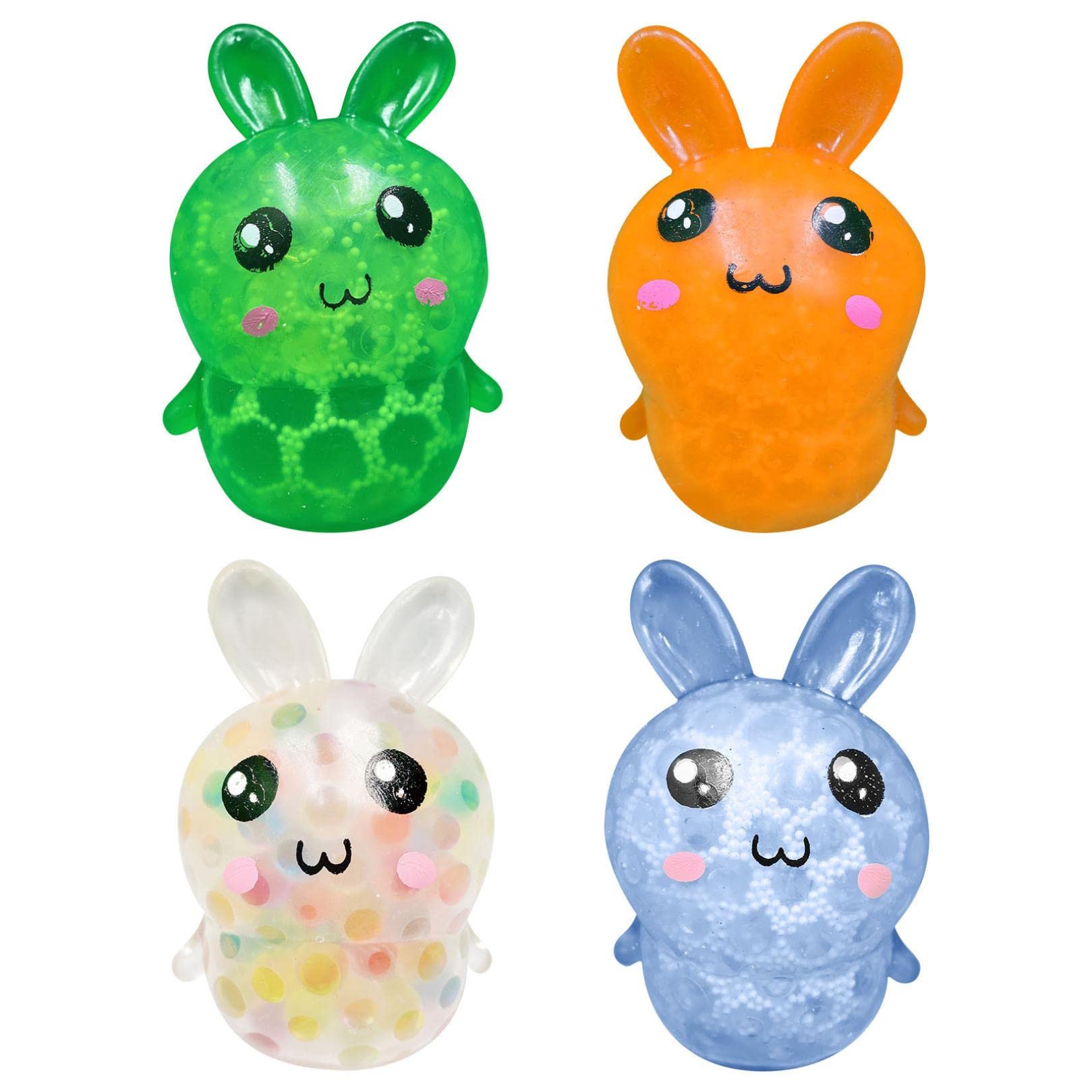 Onefa 4PC Easter Bunny Stress Ball Set - Fingertip Puzzle Toys for Stress Relief & Anxiety - Office Desk, Party Favors, Birthday Gifts - Fun Decompression Toys for Adults & Kids (5ml)