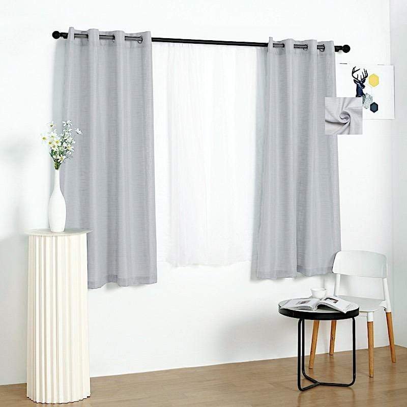 2 Pack 52x64 Inch Faux Linen Curtain Panels with Chrome Grommets - Light Filtering Window Drapes for Living Room & Bedroom