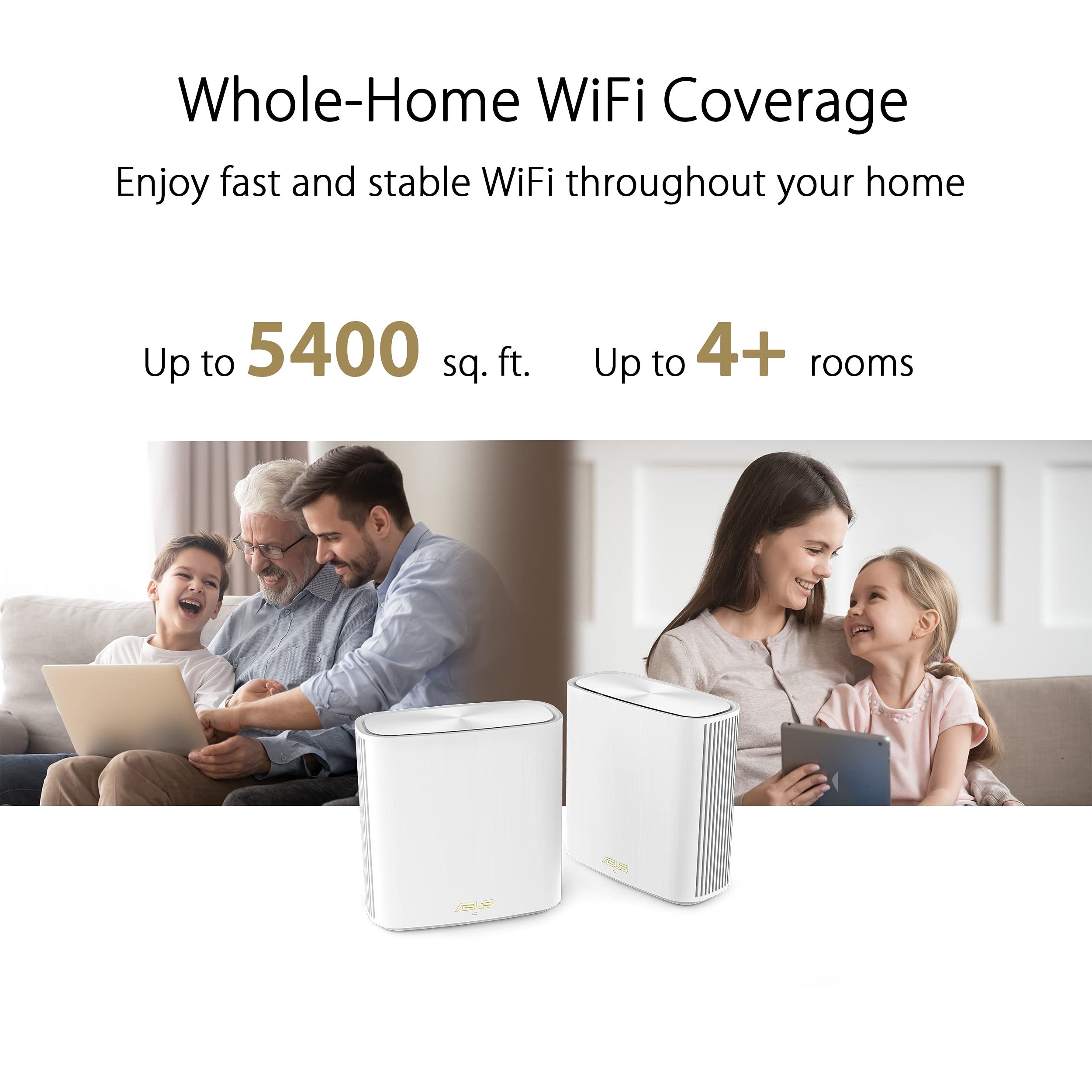 ASUS ZenWiFi XD6 Dual-Band Mesh WiFi 6 System (2-Pack) - Whole-Home Coverage up to 5,400 sq.ft, 5400Mbps Speed, AiMesh Technology, Lifetime Security & Parental Controls - Perfect for Large Homes, Smart Devices & 4K Streaming