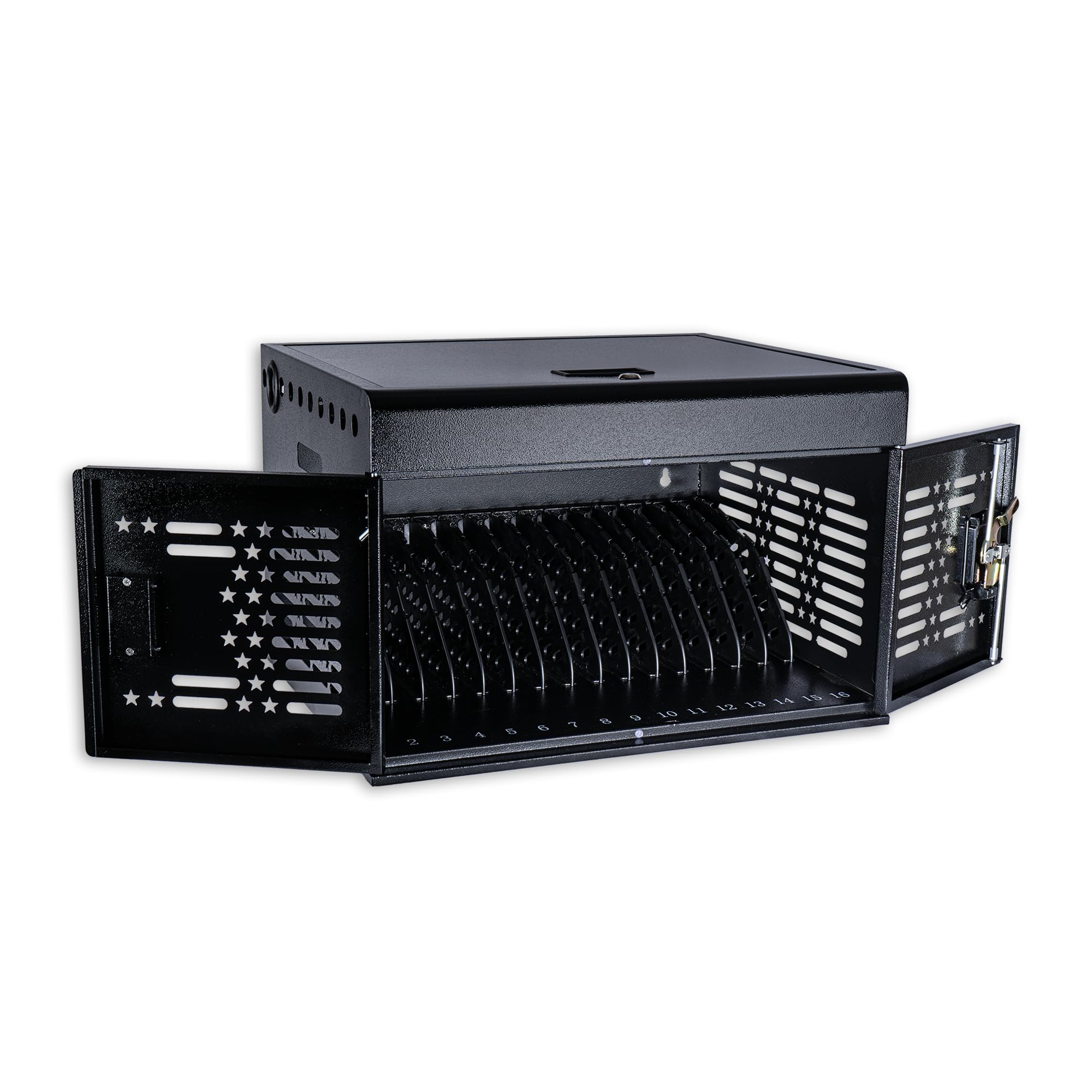 16-Device Locking Laptop Charging Cabinet for Chromebooks & iPads - Secure Tablet Charging Station with Storage for Classroom, Library & Office Use - Black Organizer for Multiple Device Charging & Safe Storage