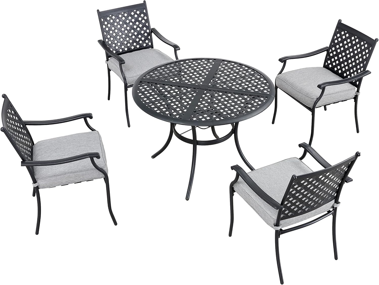 LOKATSE HOME 5-Piece Outdoor Patio Dining Set - 4 Iron Arm Chairs & Metal Table, Gray - Perfect for Backyard, Garden, Poolside & Patio Relaxation