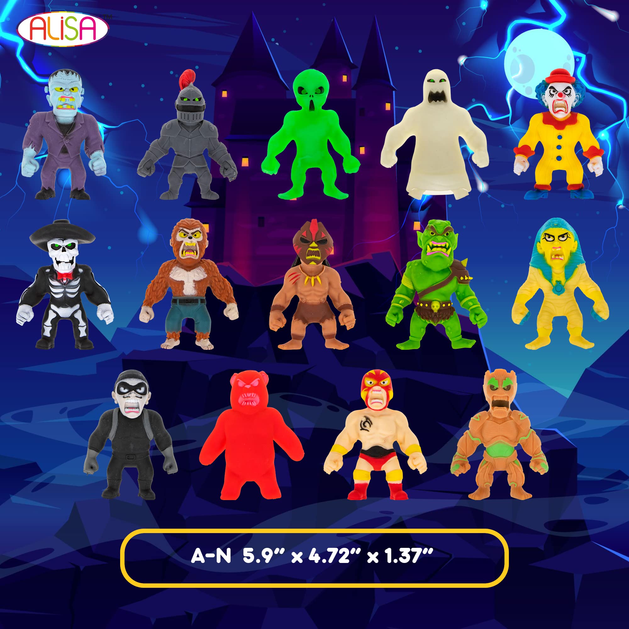 Monster Flex Stretchy Toys - 14 Pack Spooky Sensory Fidget Toys for Boys & Girls | Stress Relief, Birthday Gifts & Party Favors | Fun Classroom, Travel & Home Play for Kids - Series 3
