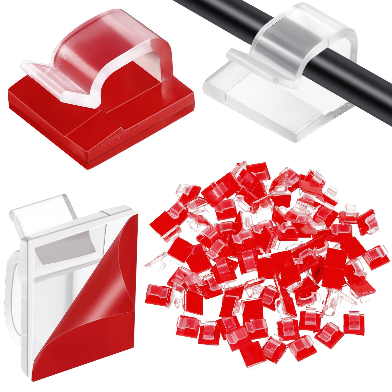 Blulu 100-Pack Adhesive Cable Clips - Heavy Duty Wire Holders for String Lights, Rope & Outdoor Cable Management - Perfect for Home, Office & Garden Organization