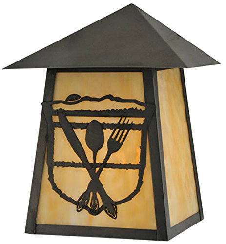 Meyda Tiffany 116862 Lake Clear Lodge Silverware Wall Sconce - 9 Inch Wide Stained Glass Light Fixture for Bedroom, Living Room, or Hallway Decor