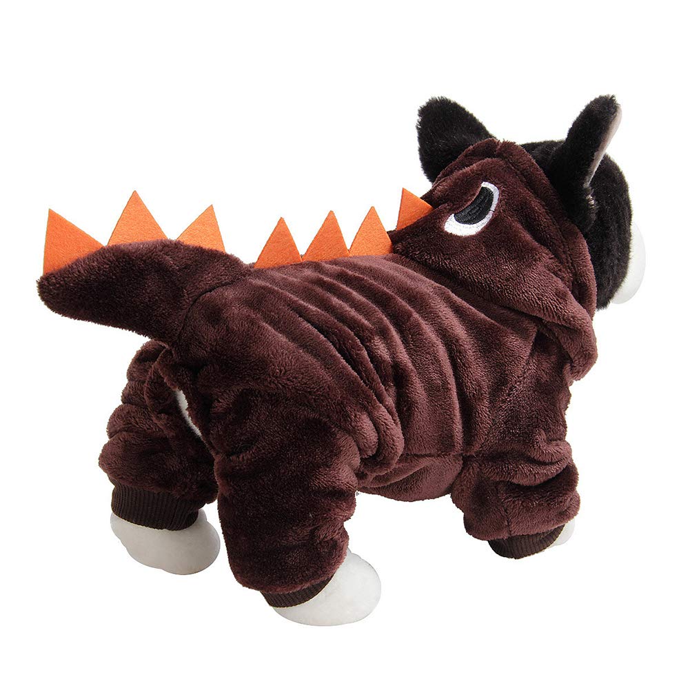 Halloween Dinosaur Dog Costume - Cute Pet Hoodie for Parties (Coffee, L)