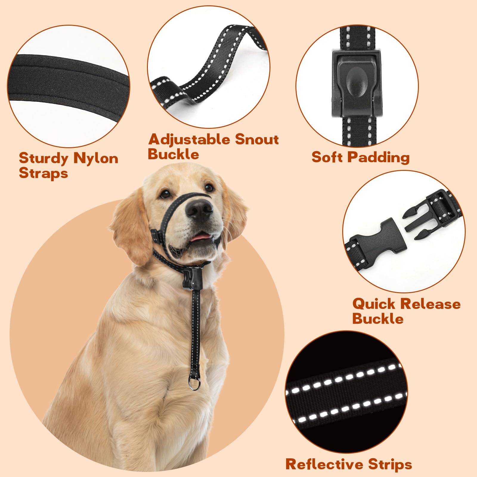 No Pull Gentle Leader Soft Padded Dog Head Halter Collar - Adjustable Pet Training Leash for Small Medium Large Dogs - Reflective Walking Aid for Better Control (Black) - Perfect for Daily Walks, Obedience Training & Behavioral Correction