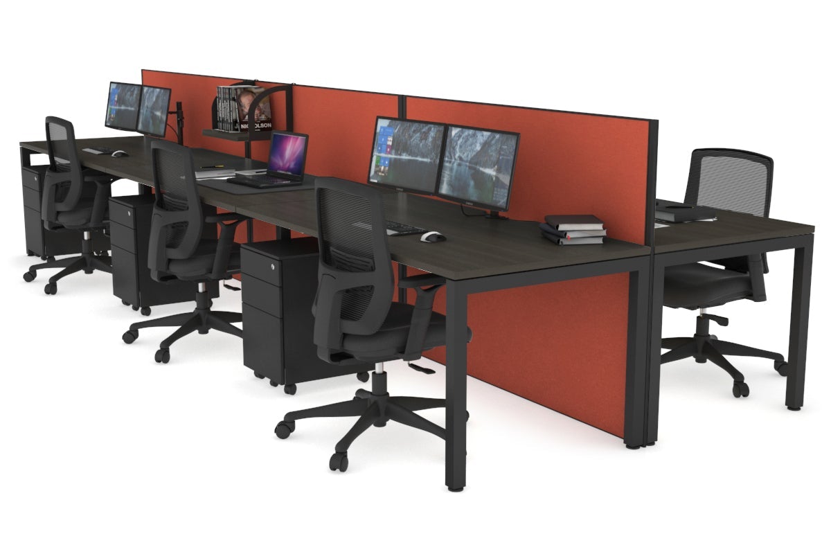 Horizon Quadro 6p Bench Square Legs Office Workstation - 1400L x 800W with Cable Management Scallop | Modern Office Furniture for Workspace & Conference Room Setup