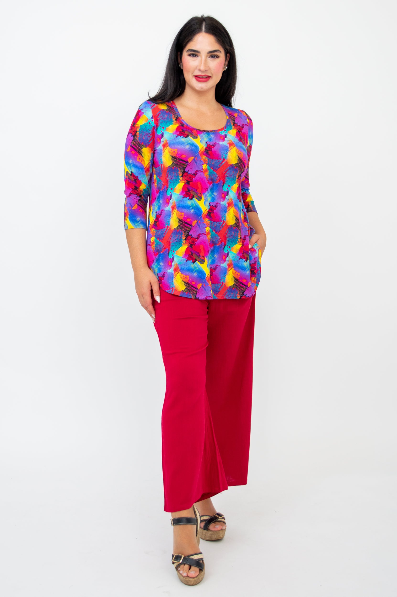 Jazz 3/4 Sleeve Women's Top - Starburst Print Bamboo Fabric Blouse for Casual Wear & Summer Outfits