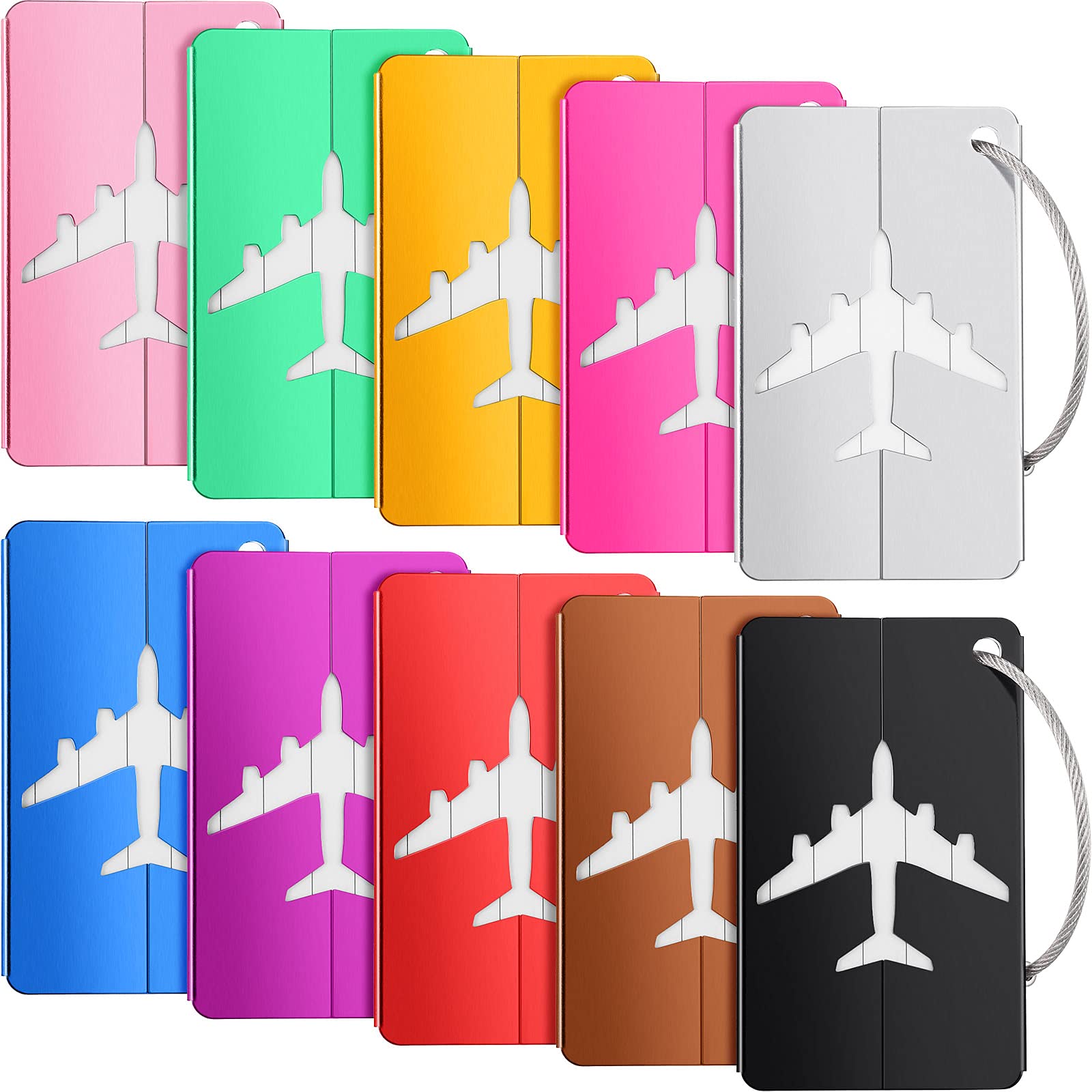 WeeWooday 10-Pack Durable Metal Luggage Tags with Business Card Holder - Aluminum ID Tags for Suitcases, Bags & Travel Accessories (Mixed Colors) - Perfect for Airports, Hotels & Business Trips