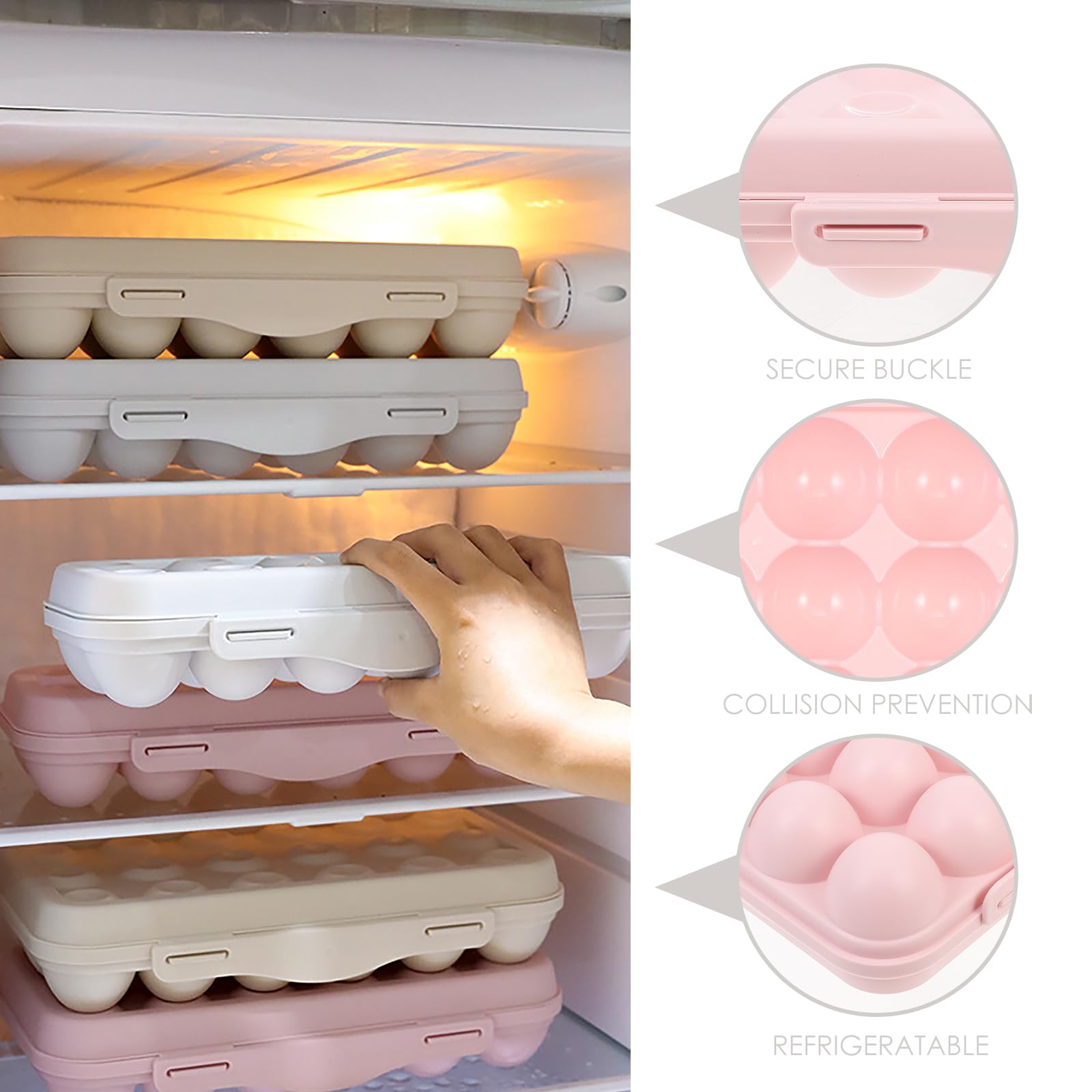 Reusable Plastic Egg Holder for Refrigerator - 18 Egg Storage Container with Lid, Stackable Fridge Organizer (Pink) | Perfect for Kitchen Organization, Farm Fresh Eggs & Space-Saving Refrigerator Storage