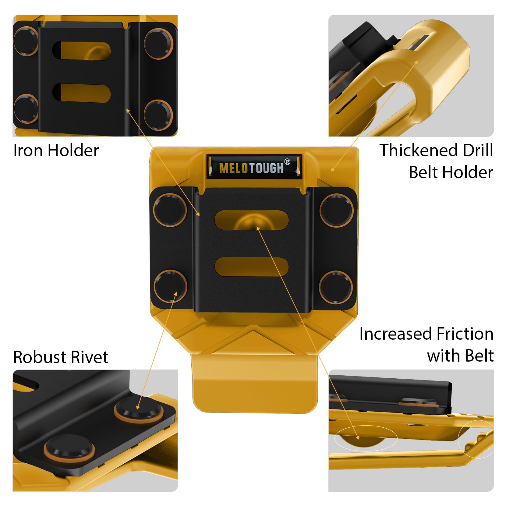 MELOTOUGH Heavy Duty Drill Belt Clip - Secure Drill Holder for Tool Belt & Impact Driver, Tape Measure Holder - Perfect for Construction, Carpentry & DIY Projects