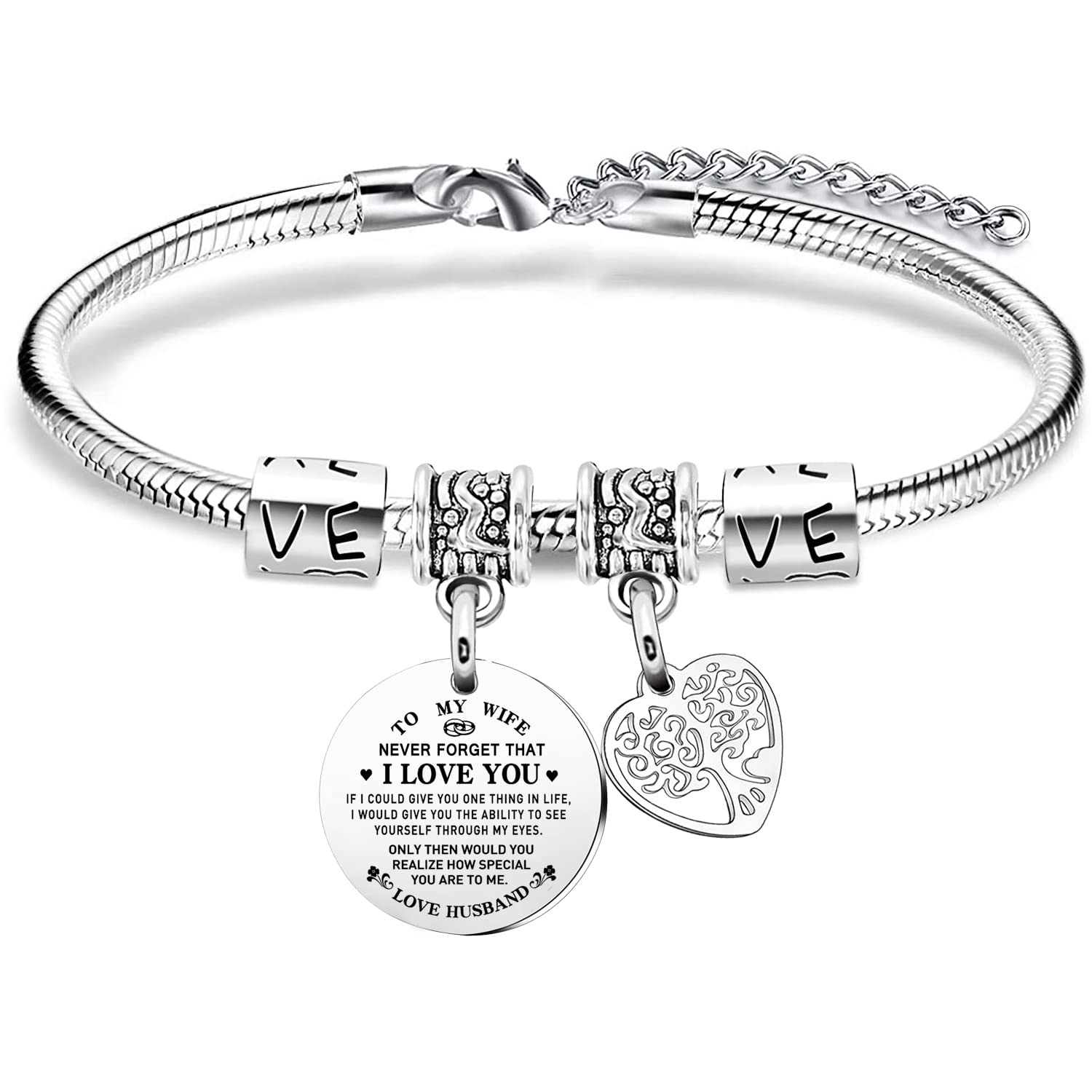 To My Wife Bracelet - Romantic Valentines Day Gift for Her, Never Forget I Love You Bracelet - Birthday & Anniversary Jewelry Present for Women from Husband/Boyfriend - Perfect for Date Nights & Special Occasions