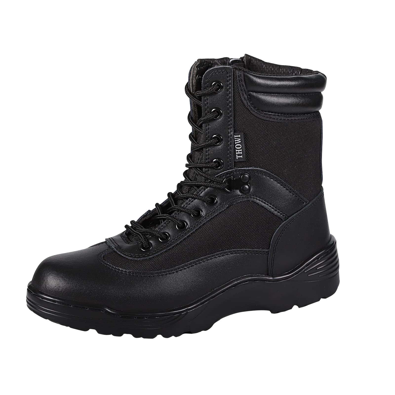 Men's Tactical Military Combat Boots with Side Zipper - Black Army Boots for Outdoor Hiking, Work & Adventure