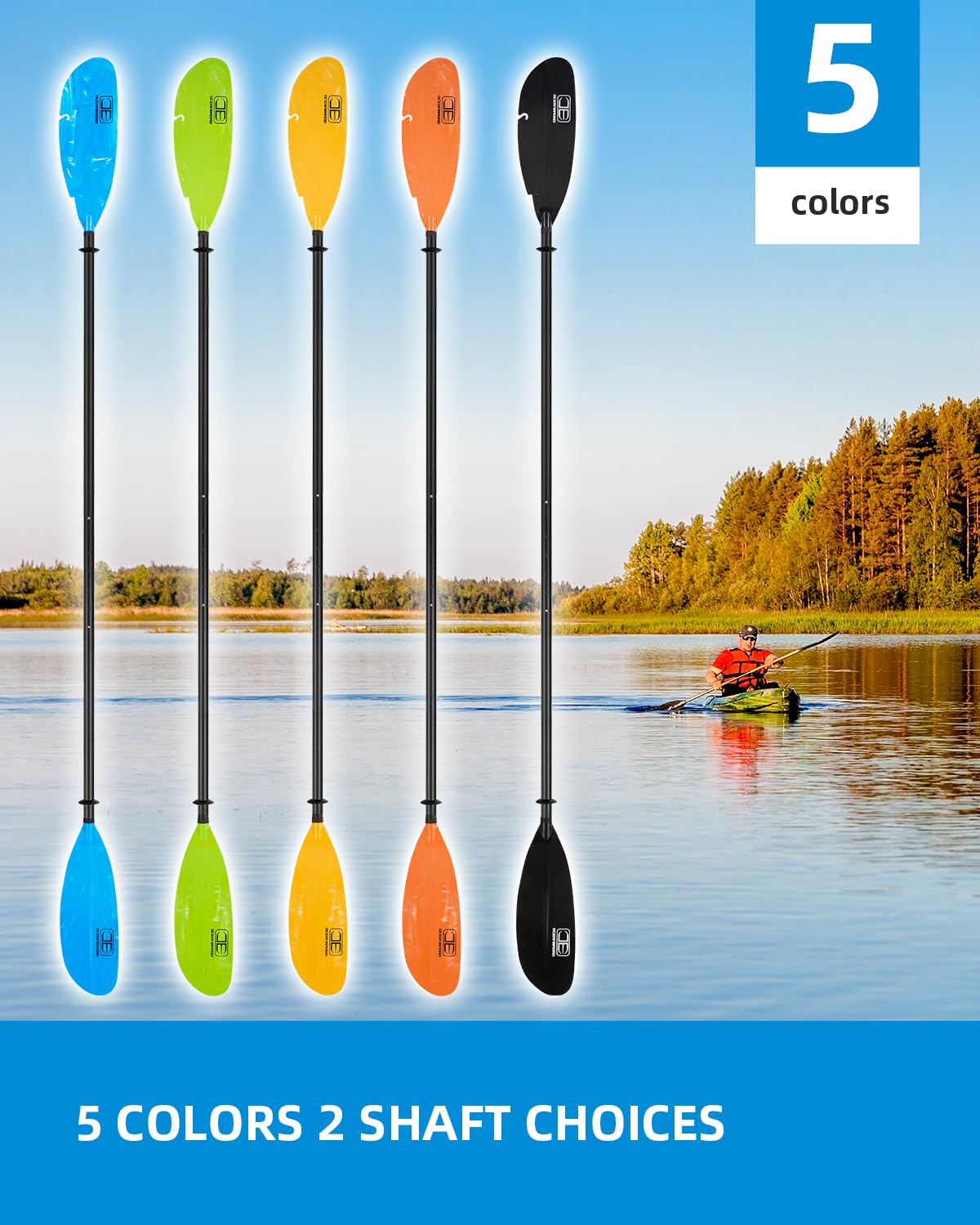 Premium Adjustable Carbon Fiber Fishing Kayak Paddle - 94in to 102in (240cm-260cm) with Paddle Leash - Lightweight & Durable for Kayaking, Canoeing & Outdoor Water Sports