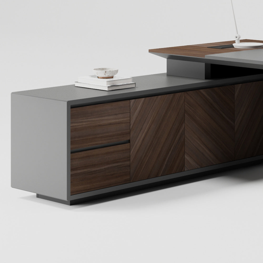 Premium MADEIRA Executive Desk 220cm with Left Return in Hazelnut & Grey - Modern Office Furniture for Home & Business Workspaces