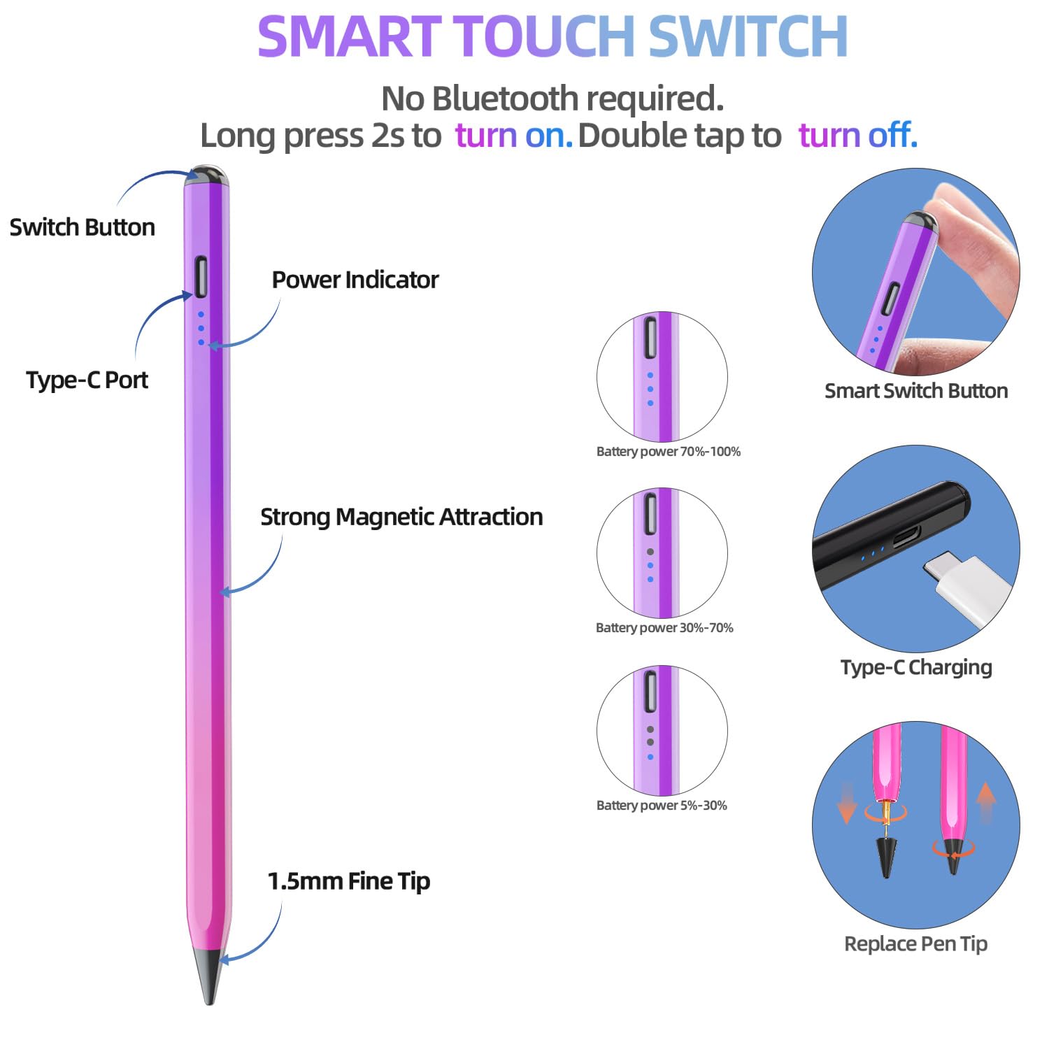 Premium Stylus Pen for iPad 10th/9th Gen, iPad Air 5/4/3, iPad Pro 11/12.9 Inch - Apple Pencil Alternative with Palm Rejection & Tilt Sensitivity, Magnetic Attachment (Purple & Red) - Perfect for Digital Art, Note-Taking & Professional Design
