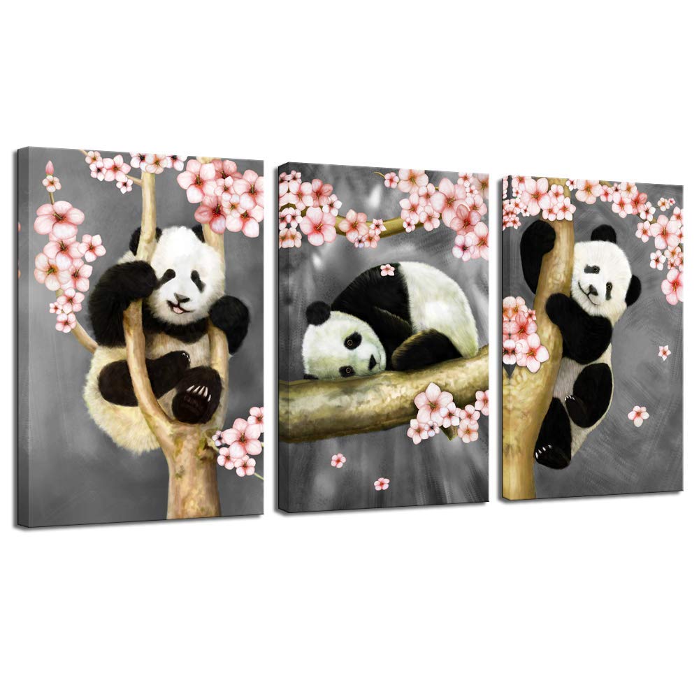 Sechars - Adorable Panda Canvas Wall Art, Cute Panda Bear Painting for Kids Bedroom & Living Room Decor - Perfect Nursery, Playroom & Home Office Wall Decor