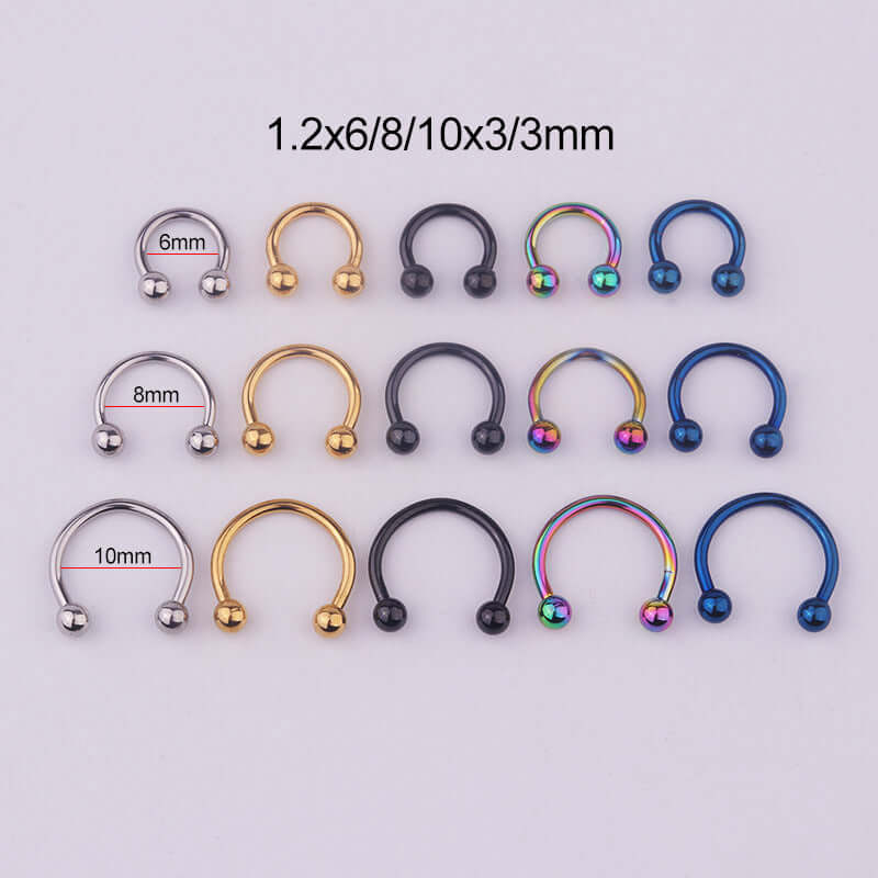 16G 6mm 8mm Horseshoe Eyebrow Cartilage Septum Lip Piercing Ring - Stainless Steel Body Jewelry for Men & Women | Perfect for Eyebrow, Nose, Septum and Lip Piercings | HSER8592