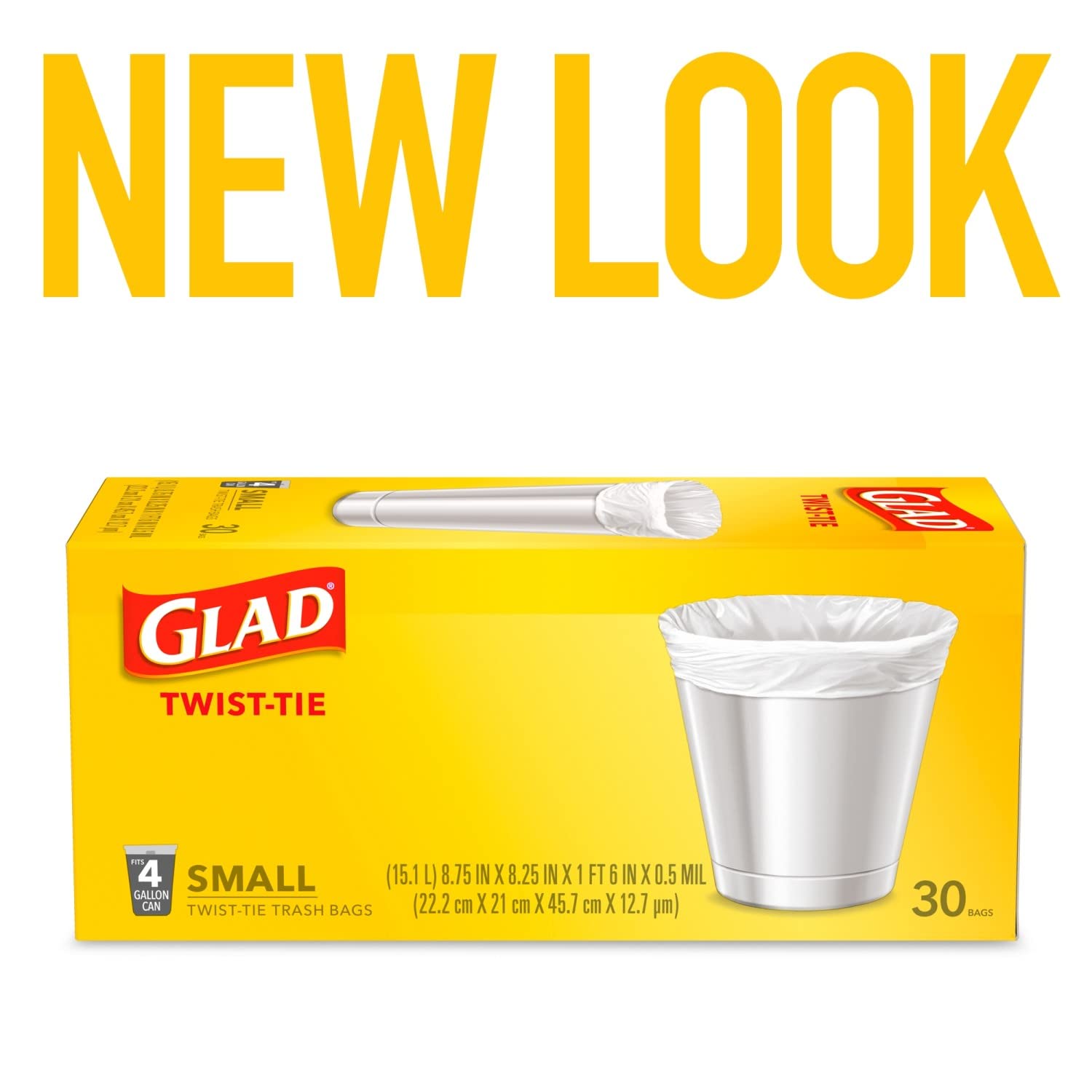 Glad Small Trash Bags 4 Gallon - 30 Count (Pack of 6) | Mini Garbage Bags for Bathroom, Office, Bedroom & Car Waste Disposal | Unscented & Durable Kitchen Trash Can Liners
