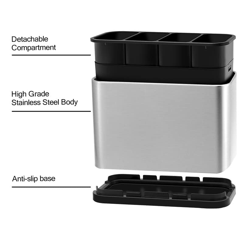 Stainless Steel Kitchen Sink Cutlery Holder & Flatware Organizer - Multifunctional Utensil Caddy with Sponge Storage & Chopstick Cage | Perfect for Countertop Organization & Dishwashing Accessories Storage