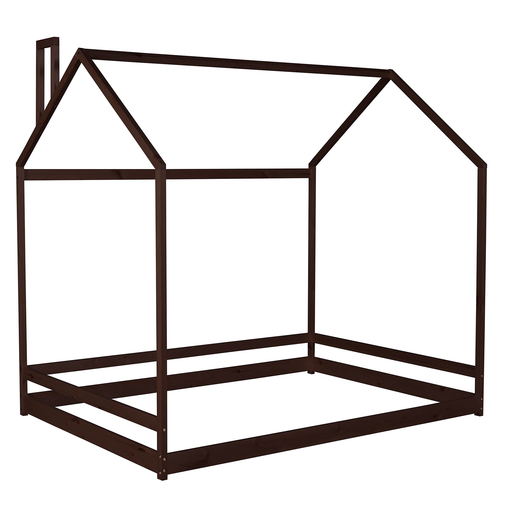 LZ LEISURE ZONE Full Size Wooden House Bed Frame for Kids & Toddlers - Espresso Finish - Perfect for Bedrooms, Playrooms & Sleepovers