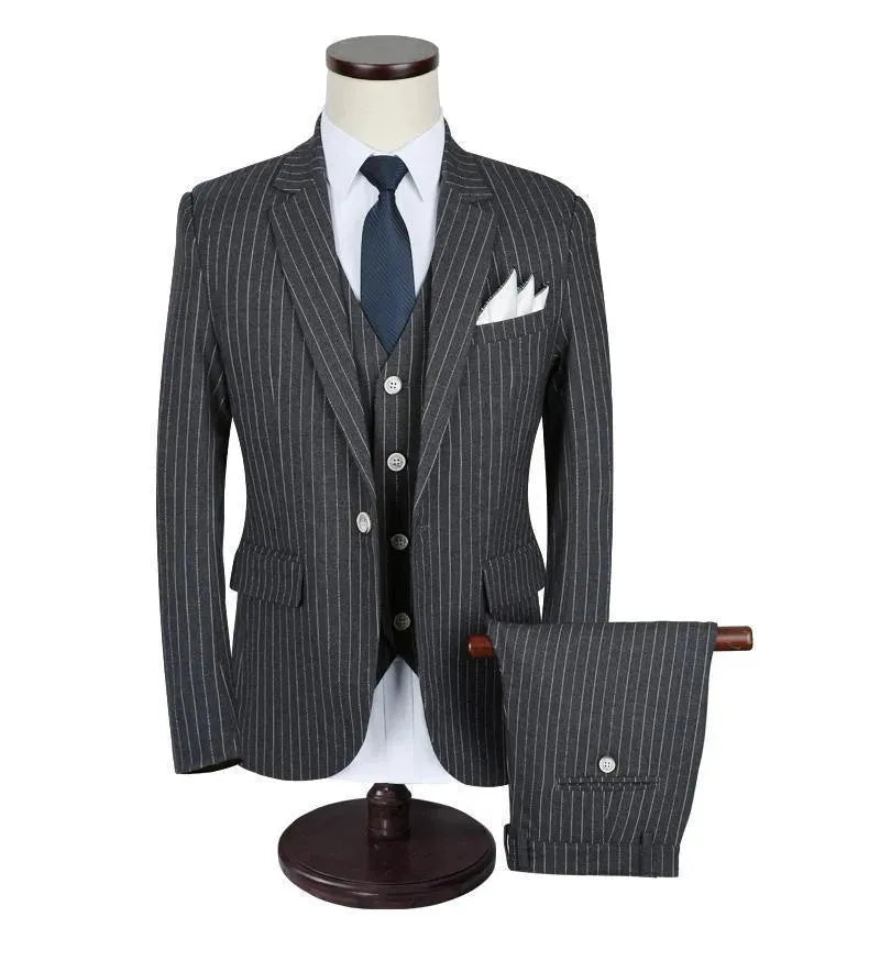 Men's 3-Piece Striped Suit Set - Formal Business Attire for Weddings, Office & Special Occasions