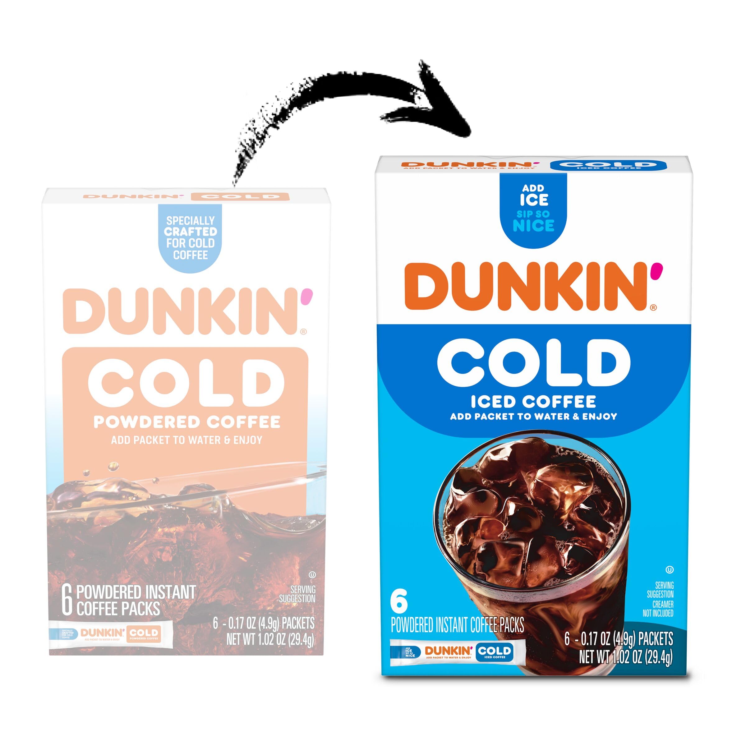Dunkin’ Cold Iced Coffee Powdered Instant Coffee Packs - 6 Count - Perfect for Home, Office & On-The-Go Refreshment