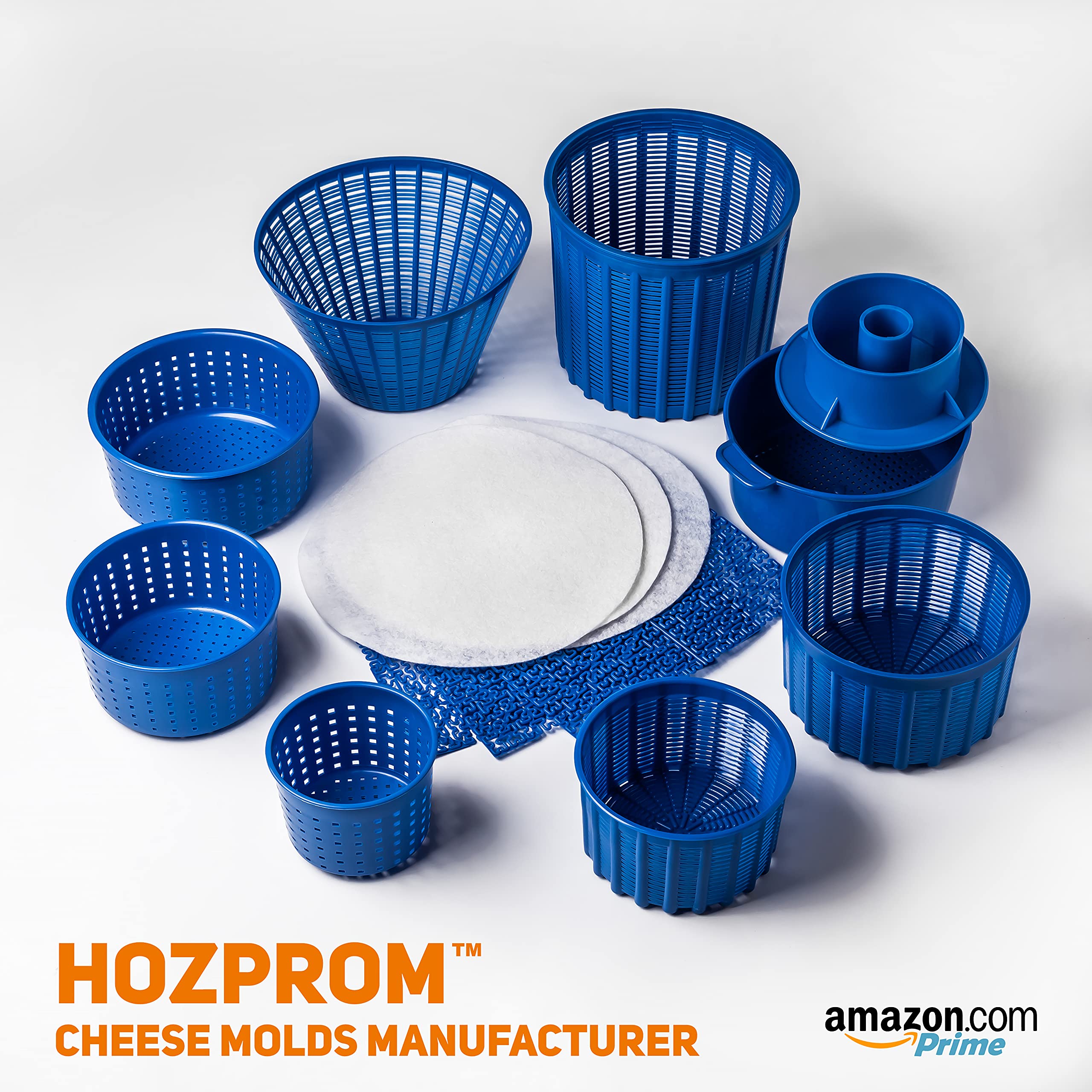 Premium Cheese Making Kit - 4-Piece Cheese Molds with Press Follower & Cheese Press (0.55 lbs, Blue & White) - Perfect for Homemade Cheddar, Mozzarella & Artisan Cheesemaking at Home