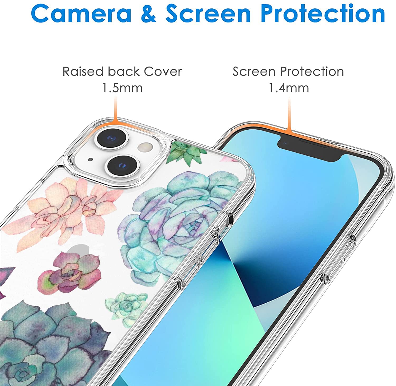 iPhone 12/12 Pro Case - Colorful Succulent Plant Clear TPU Shockproof Slim Soft Cover | Perfect for Daily Use, Office & Outdoor Protection