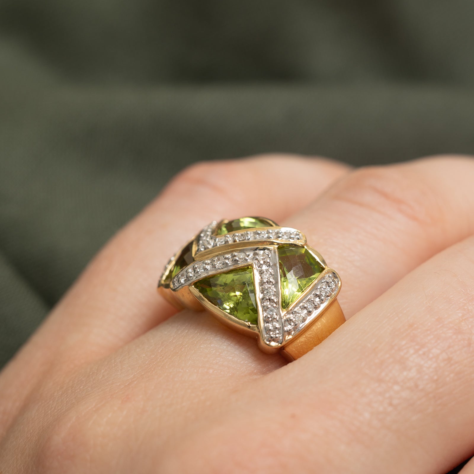 Peridot & Diamond Cocktail Ring - 3.75ctw Gemstone & 0.13ctw Diamond - Size 6.25 - Elegant Statement Jewelry for Evening Parties, Weddings & Special Occasions