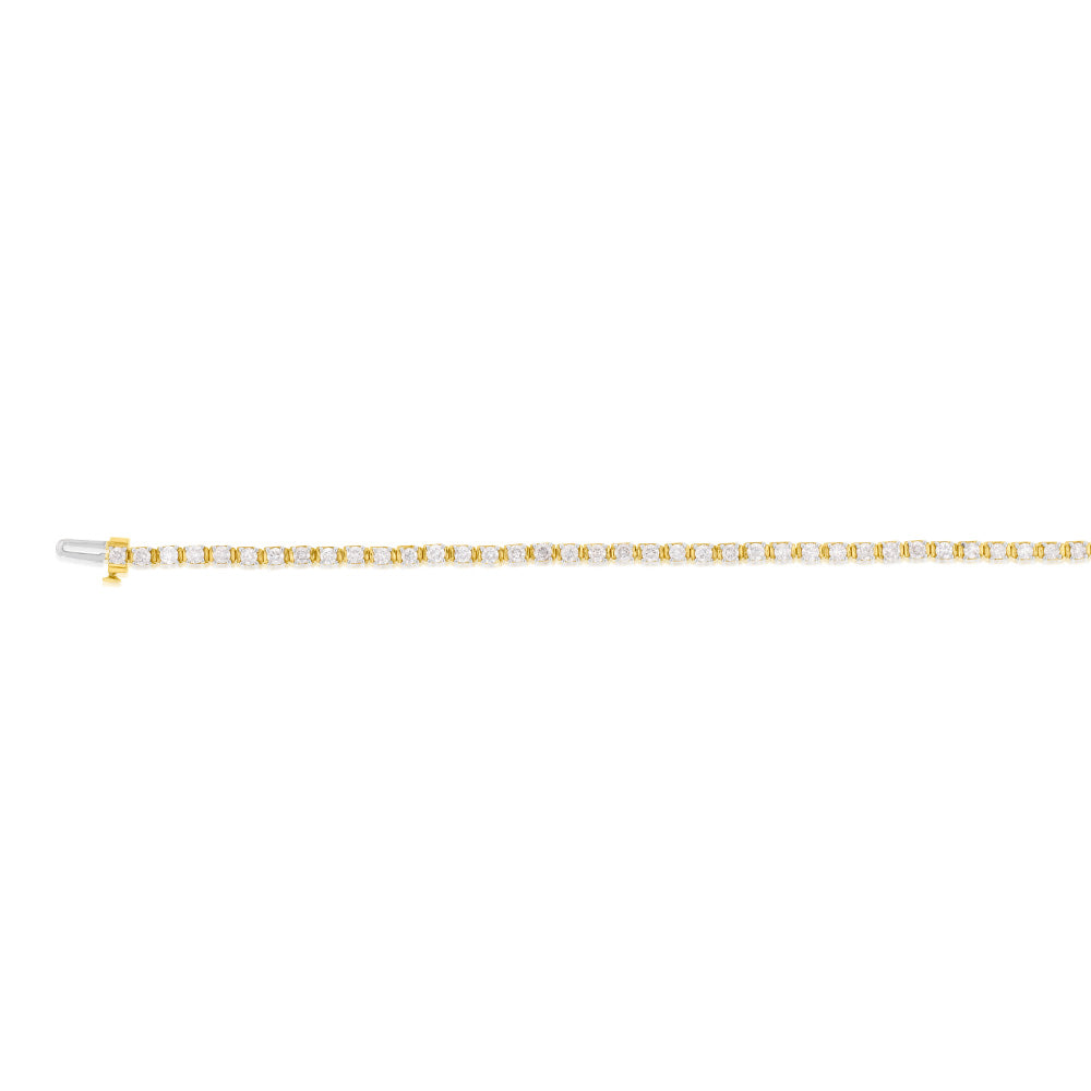 9ct Yellow Gold 2 Carat Diamond Tennis Bracelet with 54 Brilliant Diamonds - 18cm Length - Elegant Jewelry for Women - Perfect for Weddings, Anniversaries & Special Occasions