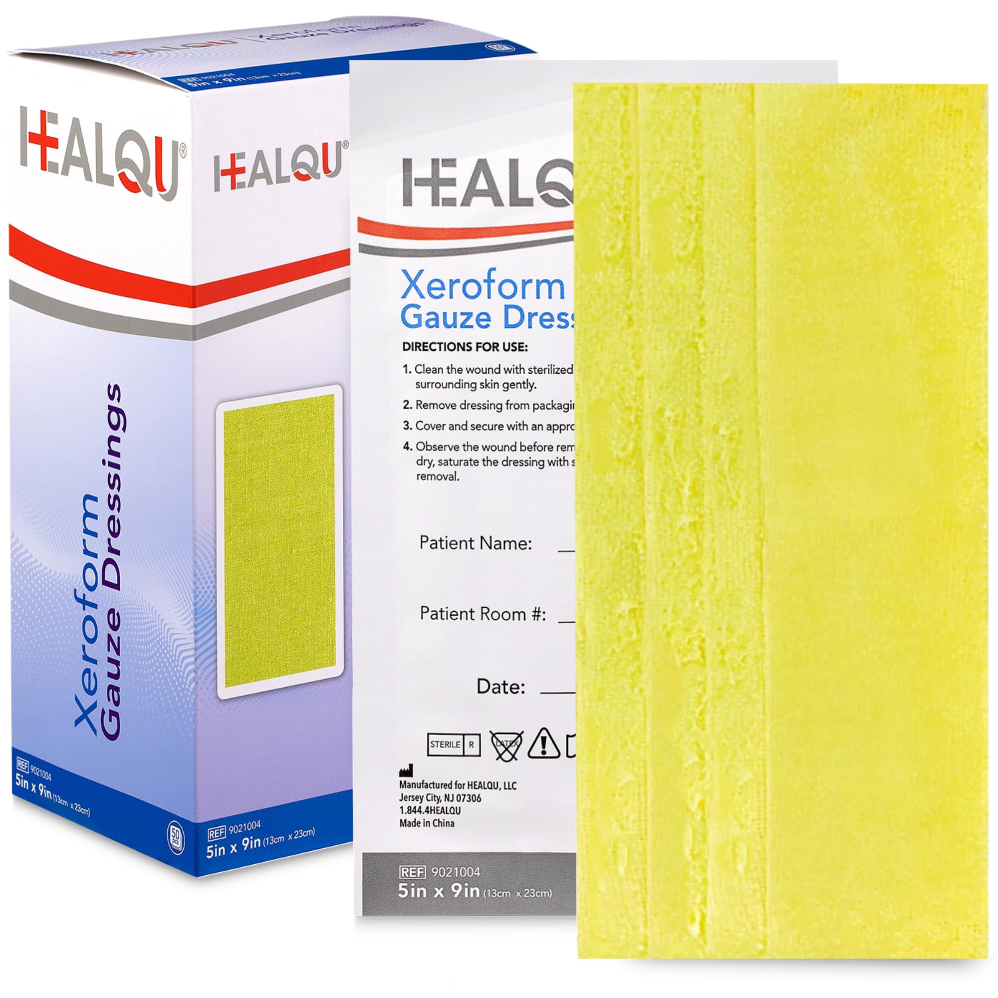 HEALQU Xeroform Petrolatum Dressing 5x9 Inch - Box of 25 Sterile Vaseline Gauze Strips with 3% Bismuth Tribromophenate - Occlusive Wound Dressing for Burns, Cuts, Lacerations & Skin Grafts - First Aid Essential for Home, Hospital & Emergency Care