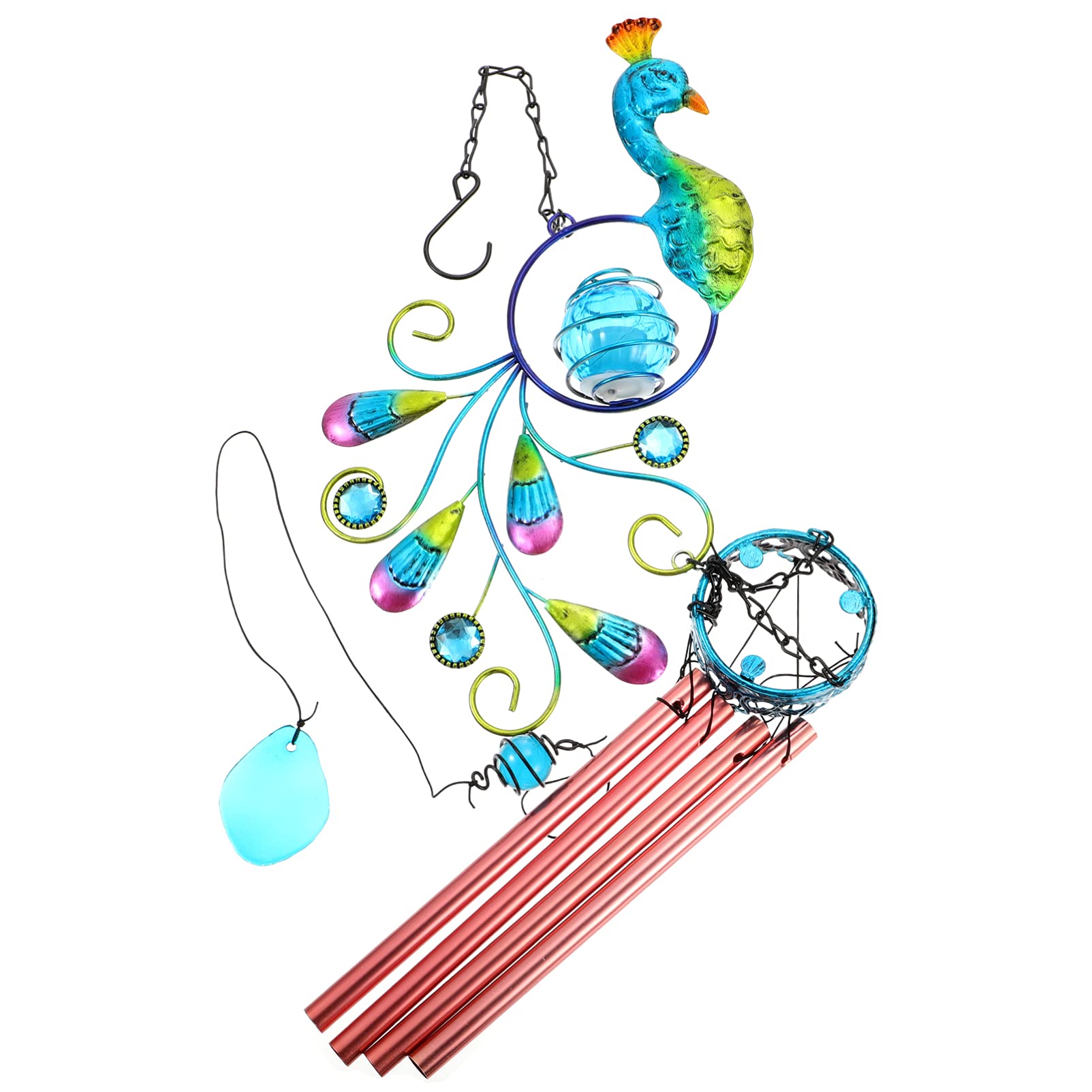 Solar Powered Peacock Wind Chime Lamp - Outdoor Garden Decoration with Ground Plug, Weatherproof LED Light for Patio, Yard & Landscape Lighting | Perfect for Backyard, Pathway & Garden Decor