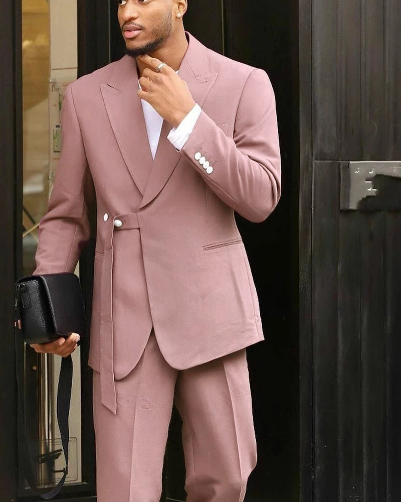 2024 Dusty Mauve Pink Men's Slim Fit Suit with Belt - 2 Piece Tuxedo Set, Peal Lapel Blazer & Pants for Wedding, Prom, Groom, Formal Events - Elegant Costume Homme & Terno Masculino