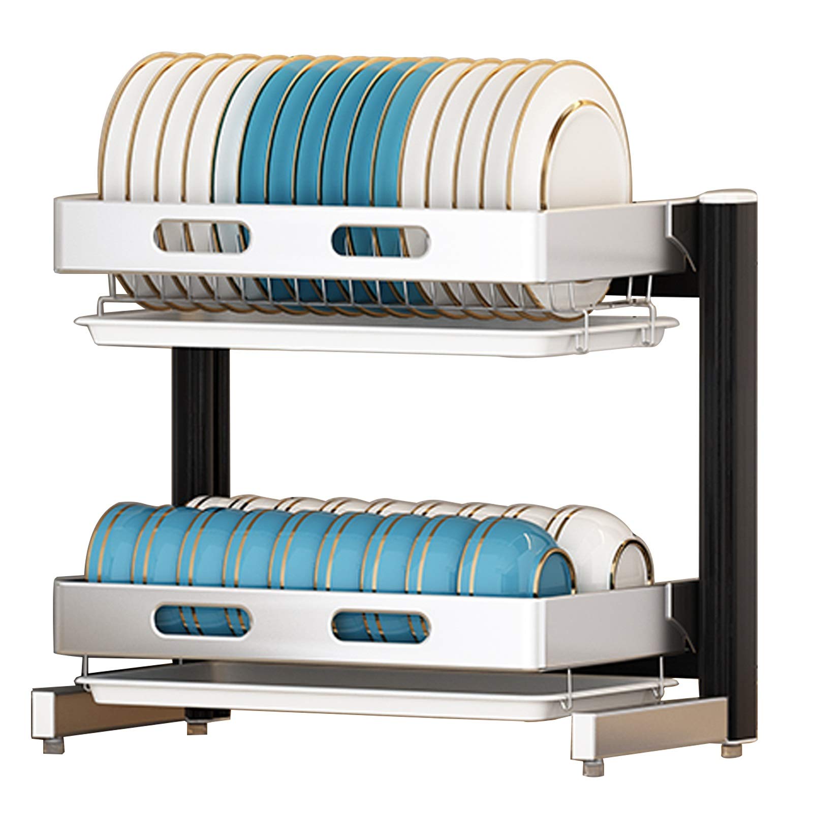 Adjustable 2-Tier Countertop Dish Drying Rack with Drainboard - Space Saving Large Dish Drainer for Kitchen Organization | Perfect for Small Apartments & Compact Kitchens
