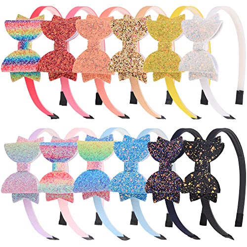 XIMA Girls Sequin Glitter Bow Headbands - Pack of 12 Hair Accessories for Kids, Children's Hair Bands for School, Parties, and Everyday Wear - Sparkly Hair Clips for Toddlers and Little Girls