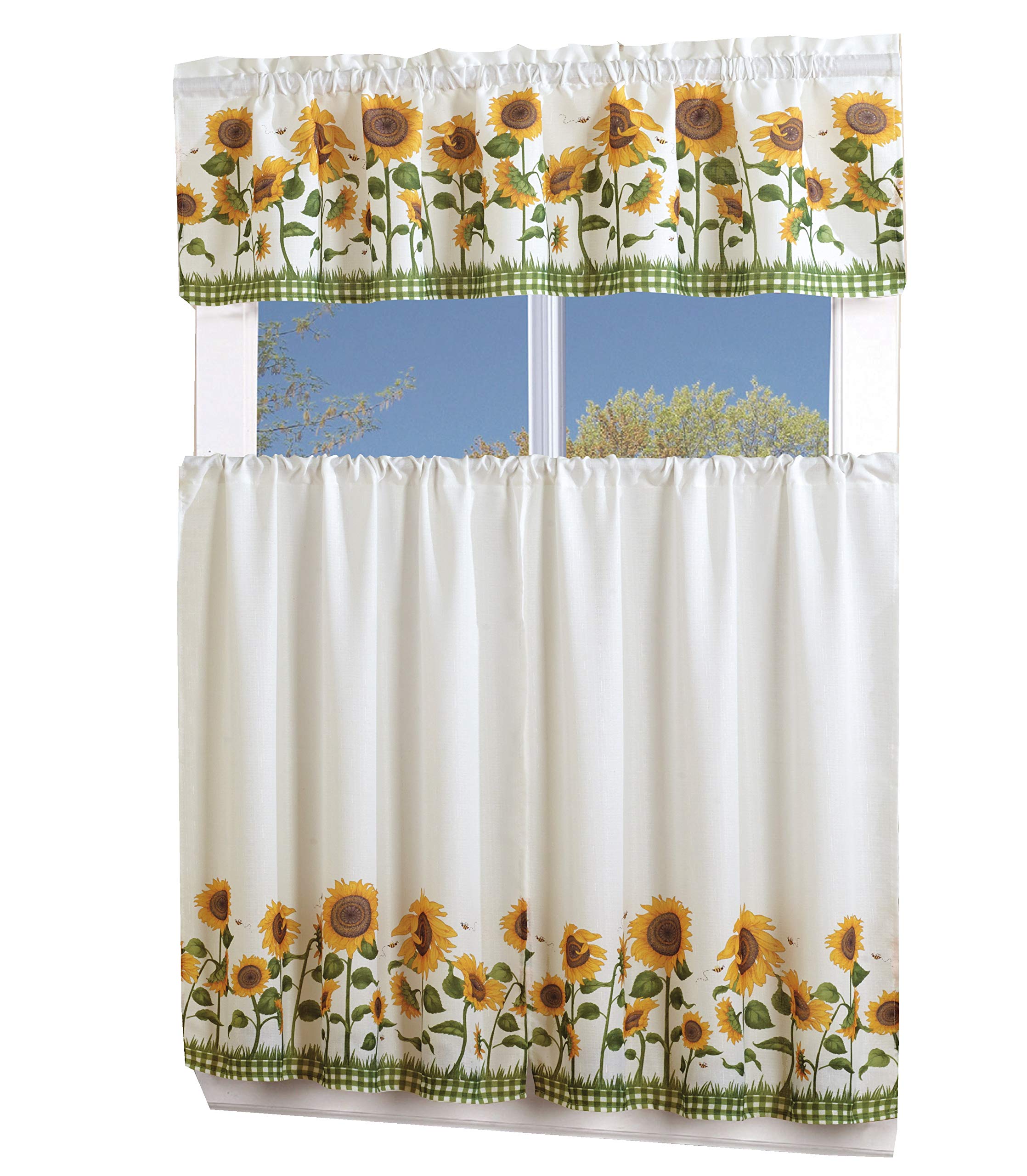 MarCielo 3-Piece Floral Print Kitchen Curtain Set with Swag & Tier - White Sunflower Design for Windows, Cafe & Home Decor | Perfect for Kitchens, Dining Rooms & Coffee Shops