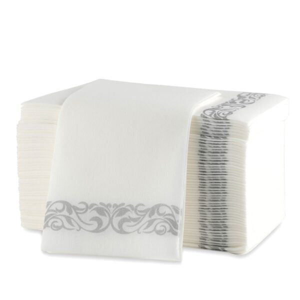 Premium Linen-Like Dinner Napkins with Elegant Designed Border - 50 Pack for Formal Dining, Parties, and Everyday Use