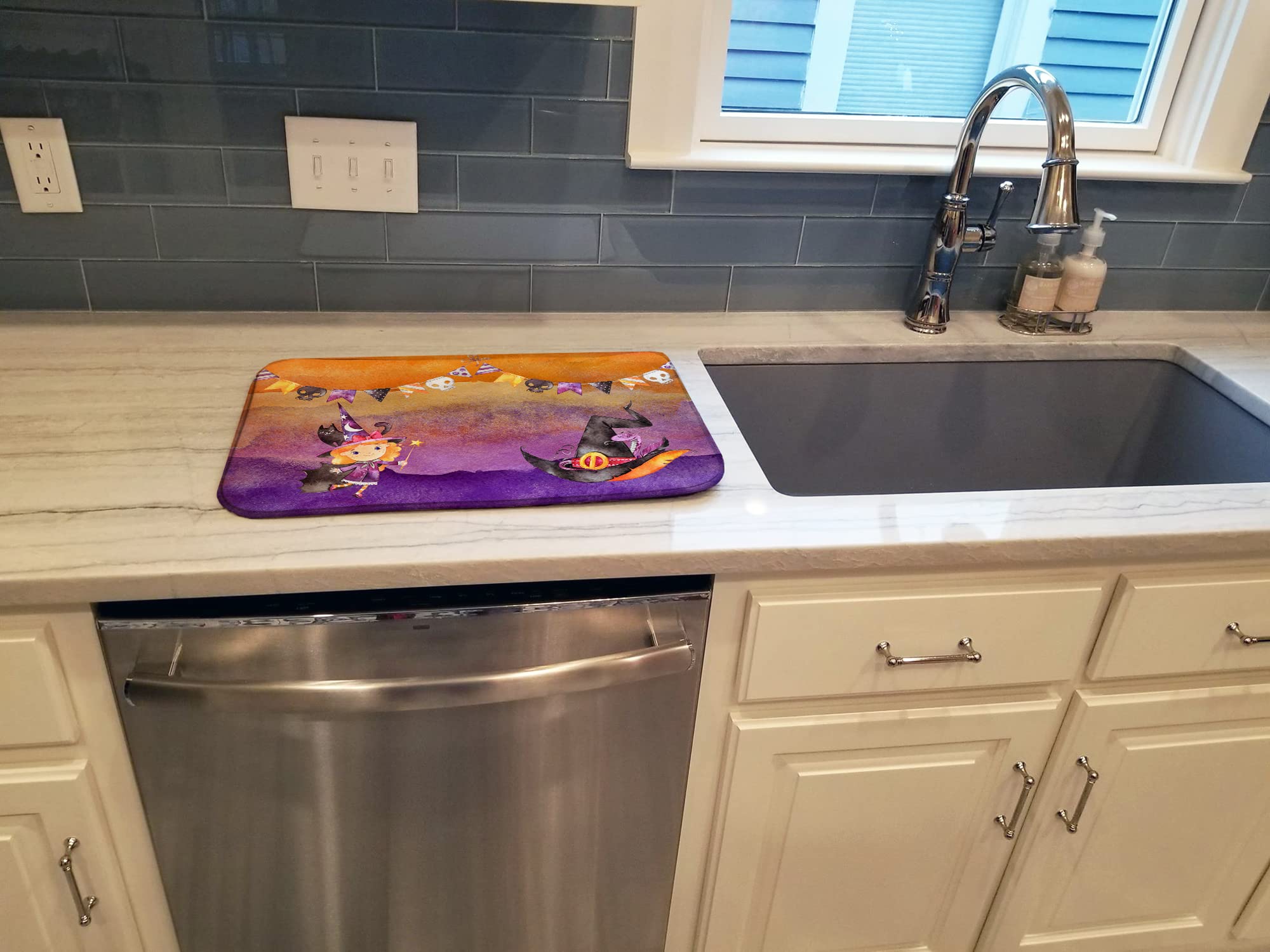 Halloween Witch Dish Drying Mat - Absorbent Kitchen Counter Mat (14x21