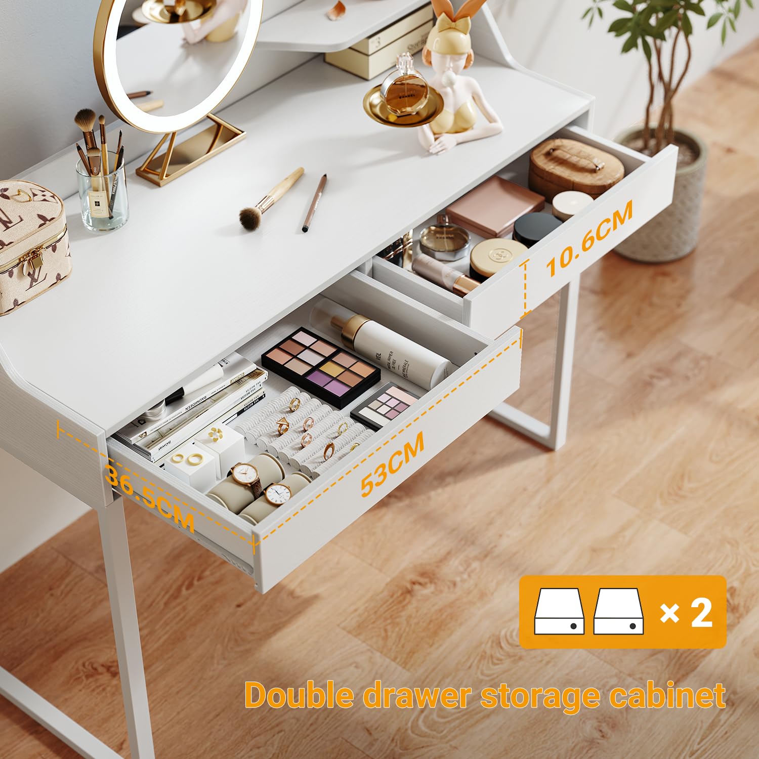 CubiCubi 40 Inch White Vanity Desk with 2 Drawers - Modern Computer Desk for Home Office, Makeup Dressing Table & Study Workstation | Perfect for Small Spaces, Bedroom, Dorm & Apartment