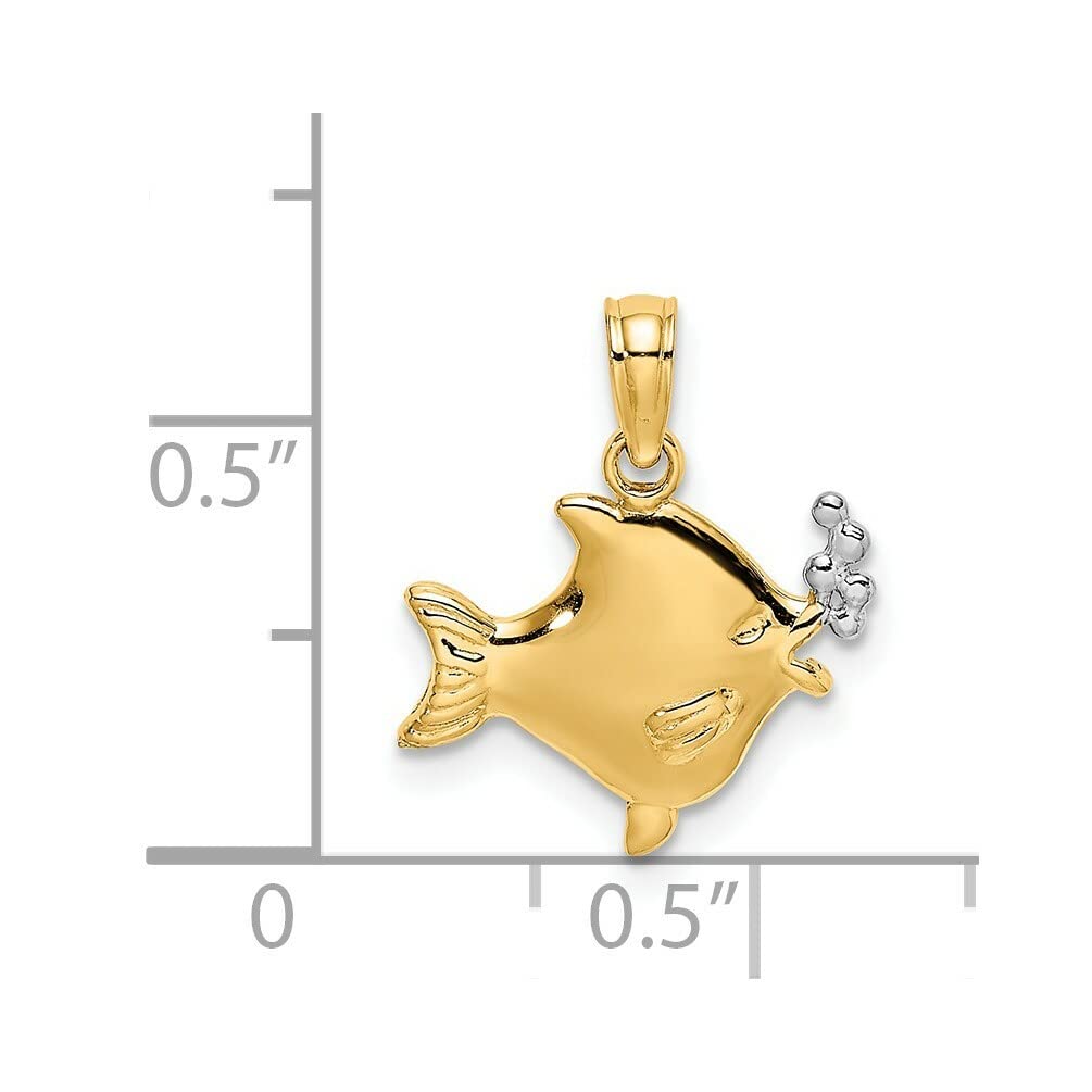 14k Yellow Gold Rhodium-Plated 2D Fish and Bubbles Charm Pendant - Lex & Lu Elegant Jewelry for Women, Perfect Gift for Birthday, Anniversary & Everyday Wear