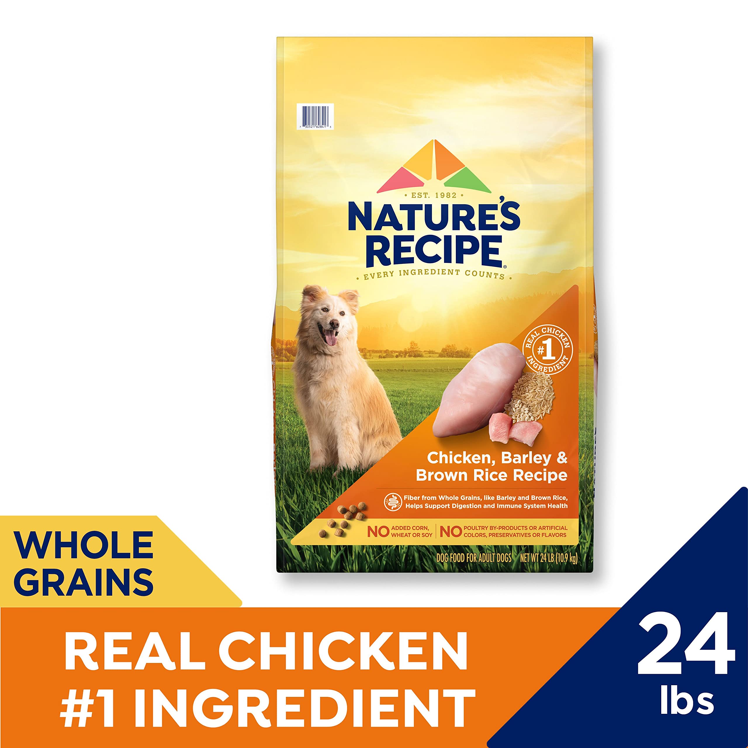 Nature's Recipe Chicken, Barley & Brown Rice Dry Dog Food - 24 lb Bag | High Protein, Grain-Inclusive Kibble for Adult Dogs | Perfect for Daily Meals & Training Treats