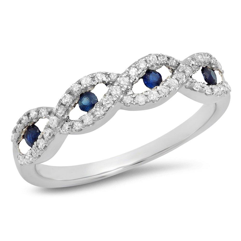 10K Solid Gold Round Blue Sapphire & White Diamond Women's Stackable Wedding Ring – Elegant Bridal, Anniversary Jewelry Gift for Her – Perfect for Engagement, Proposal, and Special Occasions