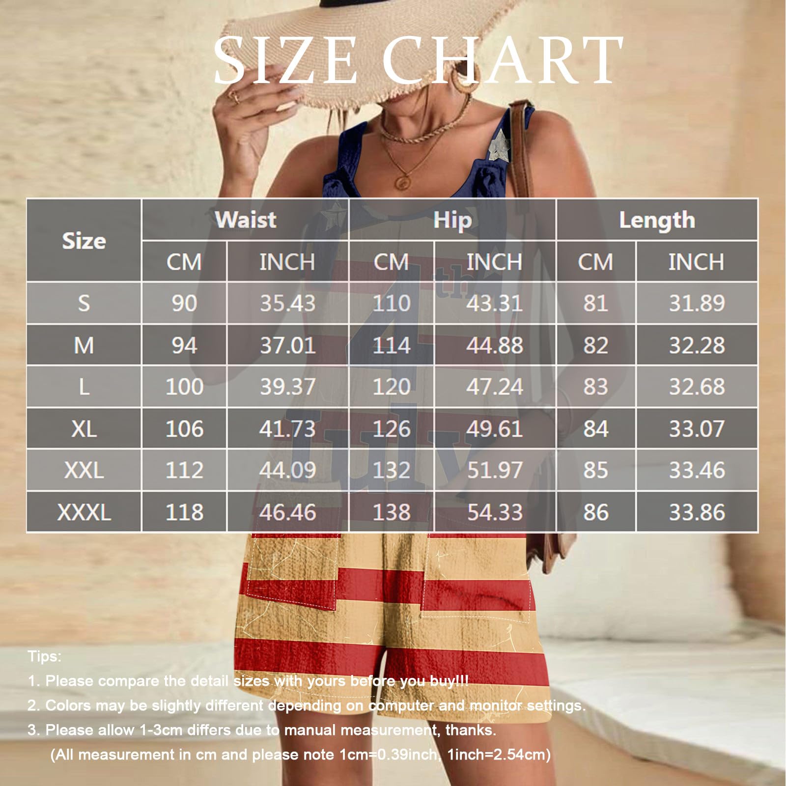 Women's Patriotic Stars & Stripes USA Flag Jumpsuit - Sleeveless Bib Romper with Pockets | Perfect for 4th of July, Independence Day & Summer Outfits