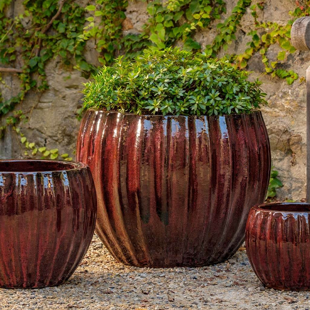 Campania International Bordeaux Cabernet Planter Set of 3 - Elegant Outdoor Garden Planters for Patio, Deck, and Porch Decor