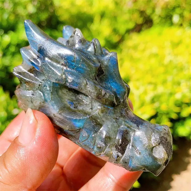 8CM Natural Labradorite Dragon Skull Crystal Carving - Feng Shui Healing Art, Home Decor Gift (1PC) | Spiritual Decor, Meditation Altar, Crystal Collection Display