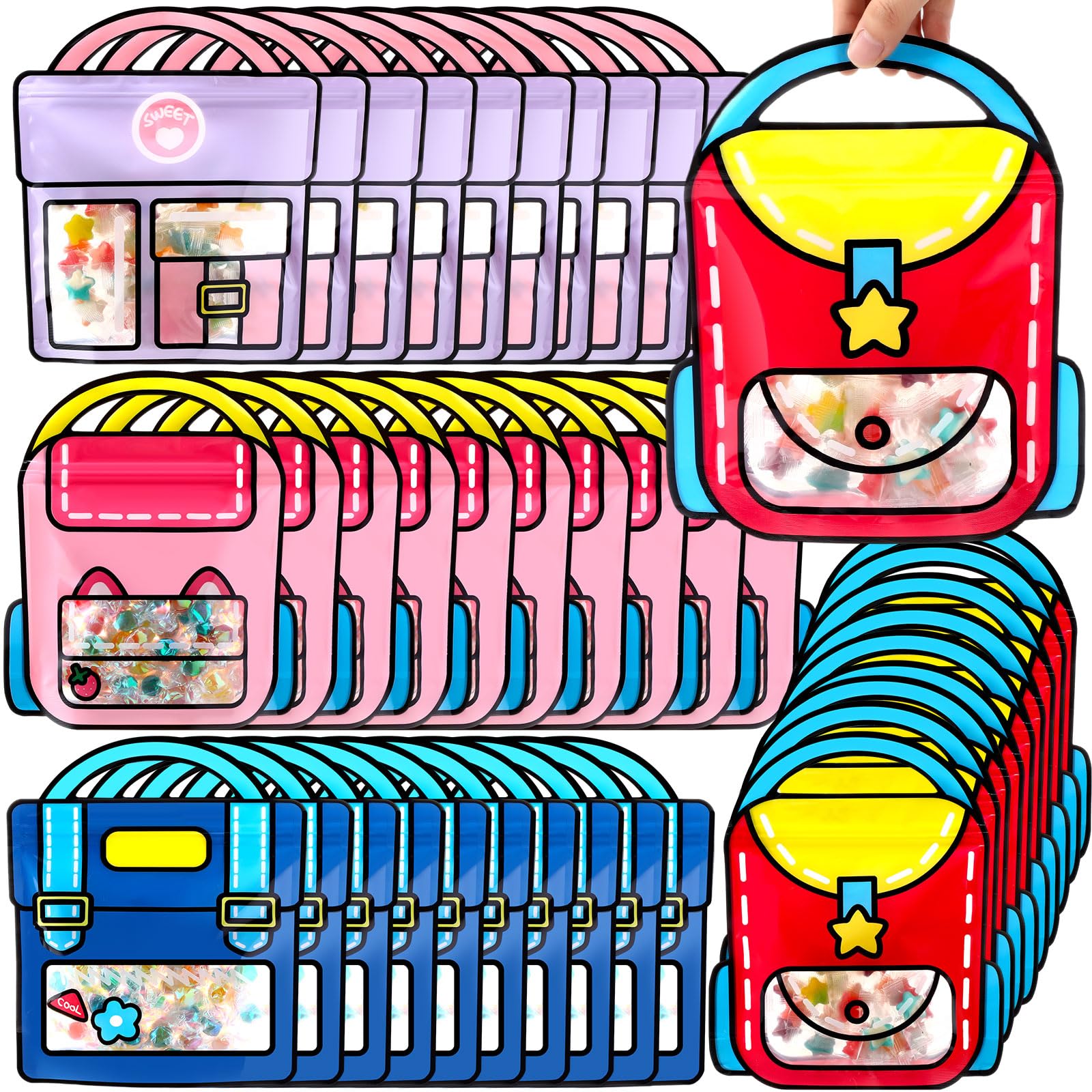 40 Pcs Bulk Kids Goodie Bags - Trendy Top Handle Party Favor Bags for Birthday, Baby Shower, Classroom & Back to School (7.2
