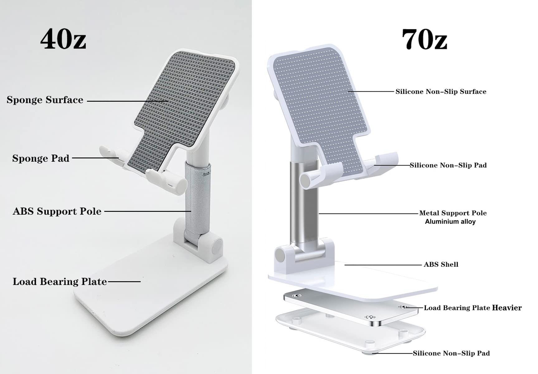 Adjustable Cell Phone Stand for Desk - 360° Rotating Phone Holder with Angle & Height Adjustment, Universal Case-Friendly Design (Black, 4 oz) - Perfect for Office Work, Video Calls, Gaming & Hands-Free Viewing